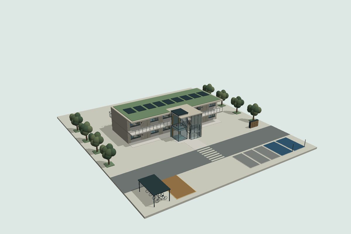 Mitarbeiterhaus – gerenderte 3D-Gesamtansicht